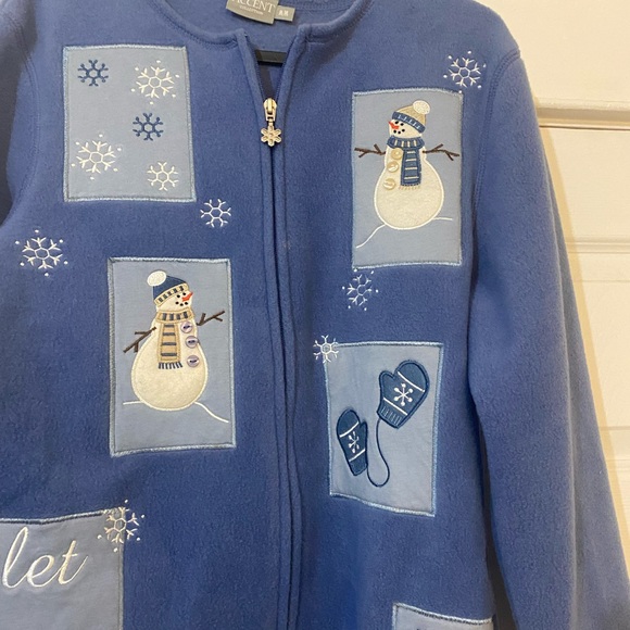 Blue Vintage Holiday Fleece Zip Up Jacket Size M - Picture 2 of 4